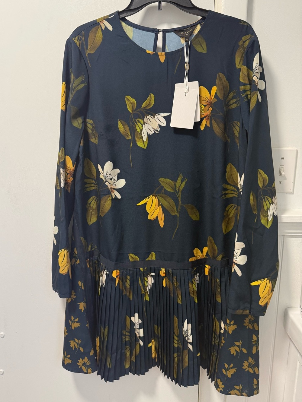 Ted Baker Navy Floral Pleated-Hem Mini Dress